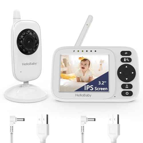 HelloBaby Baby Monitor No WiFi,Video Baby Monitor with Camera and Audio,3.2'' IPS Screen, Manual Baby Camera Adjustment, Night Vision, 1000ft/305m Range, ECO/VOX, Feeding Reminder, USB Charging Cable