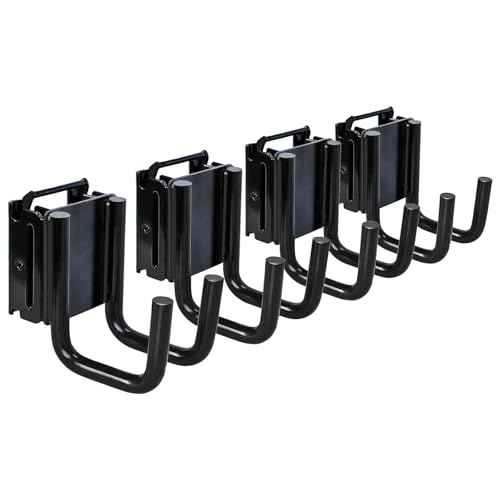 4-Pack E-Track Double Fitting J-Hooks, 2" Wide & 2" Deep Stable E Track Double J Hooks with Dual Fittings, Heavy Duty Shovel Hanger for Trailers, Trucks, Garden Tools Organizers Storage