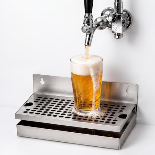 Stainless Steel 10x6 Inch Wall Mount Beer Drip Tray for Kegerators & Draft Systems