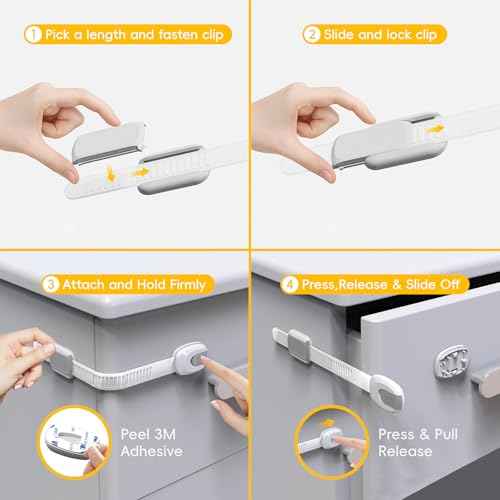 Child Proof Cabinet Locks, 6 Pack Cabinet Locks with 3M Adhesive, Door Locks for Kids Safety for Drawers, Fridge, Toilet Seat, Trash Can, Ideal Stocking Stuffers, White