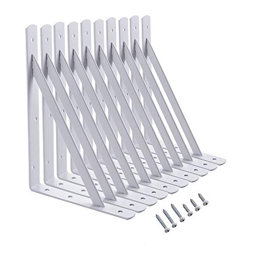 12 x 8 Inch Heavy Duty White Metal Shelf Brackets - 10 Pack by HOME MASTER HARDWARE