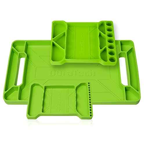 DURATECH Flexible Tool Tray, Silicone Tool Holder for Mechanics Storage, Heat and Chemical Resistant Organizer for Automotive, Industry and Household(3pack Green)