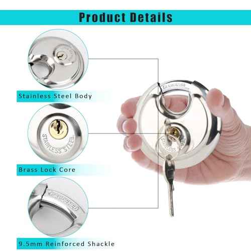 Disc Lock for Storage Unit 2-3/4"(70mm), Stainless Steel Keyed Padlock with Keys, Outdoor Waterproof Storage Lock for Storage Locker, Shed, Gate, Fence, Heavy Duty Discus Keyed Pad Lock