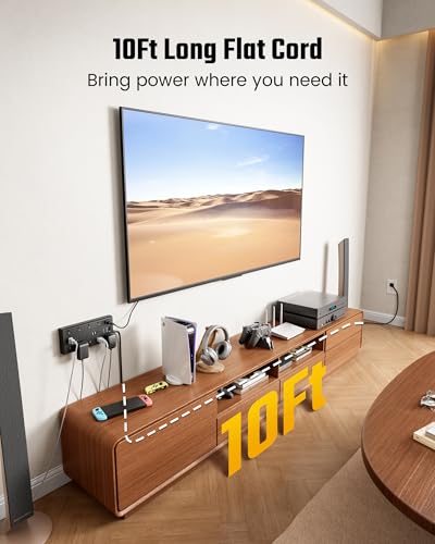 Black 10Ft SUPERDANNY Surge Protector Power Strip with Flat Plug & 17 Outlets