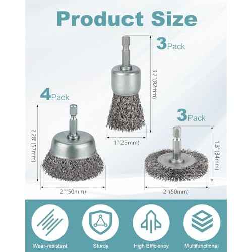 10 Pcs Wire Brush for Drill, Coarse Carbon Steel Crimping Wire Wheel Brush, 1/4 Inch Hex Shank, Wire Cup Brush Drill Bit for Cleaning Rust, Stripping and Abrasive