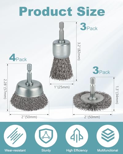WENORA 10 Pcs Drill Wire Brush Set - Coarse Carbon Steel Cleaning & Grinding Attachments