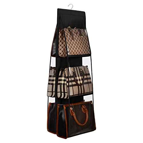 Lirex Medium and Large Handbag Hanging Purse Organizer for Closet, Handbag Storage Organizer Hanger Oxford Cloth Closet Organizer for Family Closet Bedroom, Foldable and Universal Fit, Black