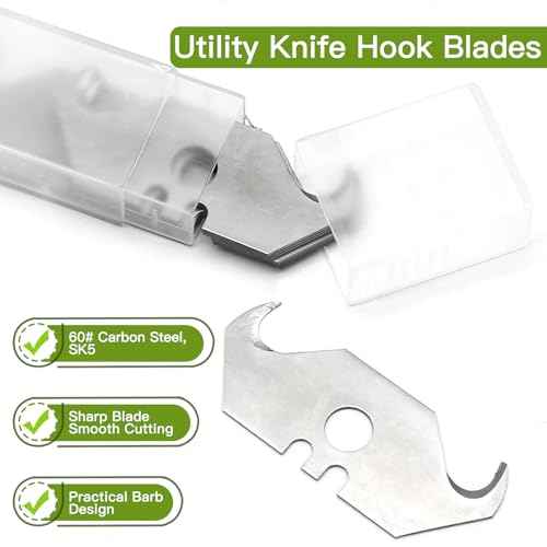 60pcs Utility Hook Blades, Heavy Duty SK5 Steel Hook Blades for Utility Knives, Box Cutter, Carpet, Roofing