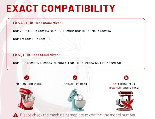 NewlyArt K45WW Stainless Steel 6 Wire Whip for KitchenAid 4.5-5 Qt Tilt-Head Mixers (Stainless Steel)