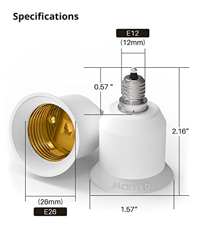 2-Pack E12 to E26 Light Socket Adapter - Universal Candelabra to Medium Base Converter
