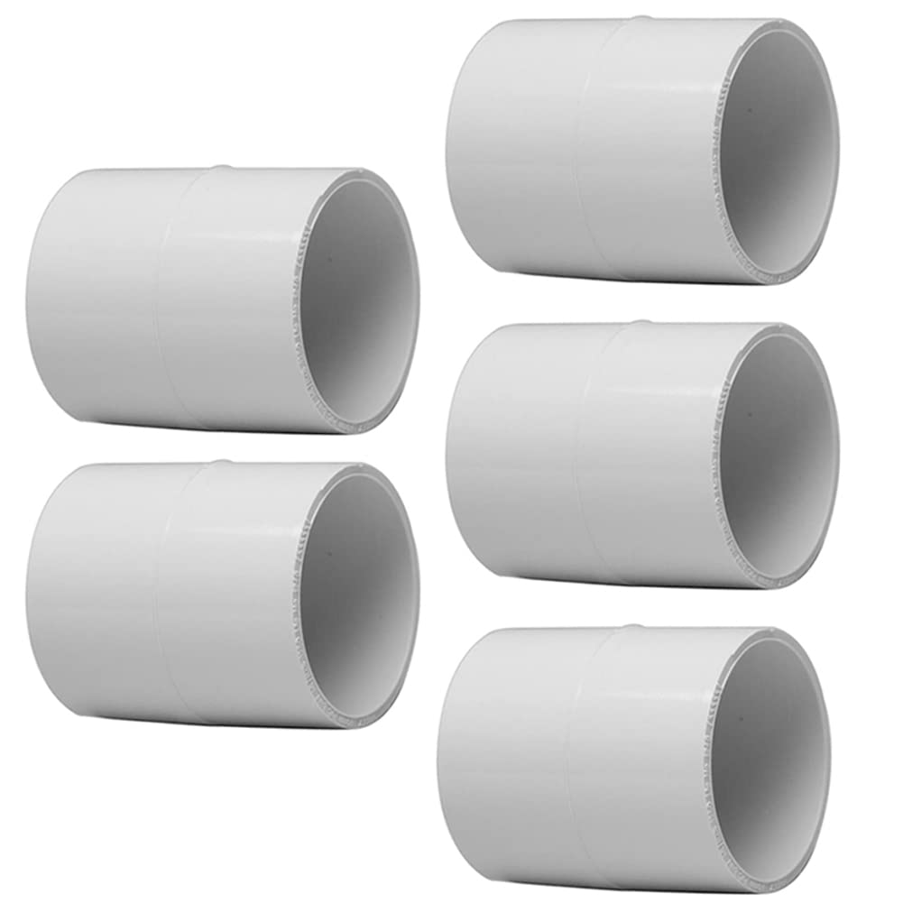 Fitvell 5PCS 1-1/2" PVC Pipe Fitting Coupling Connector Adapter Pipe Fitting Slip (Socket x Socket) Schedule 40 White Color