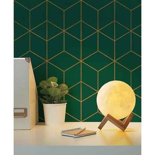 Safiyya Contact Paper Gold and Dark Green Wallpaper Peel and Stick Geometric Textured Wallpaper Self Adhesive Removable Wall Paper for Walls Vinyl Roll 78.7"x17.3"