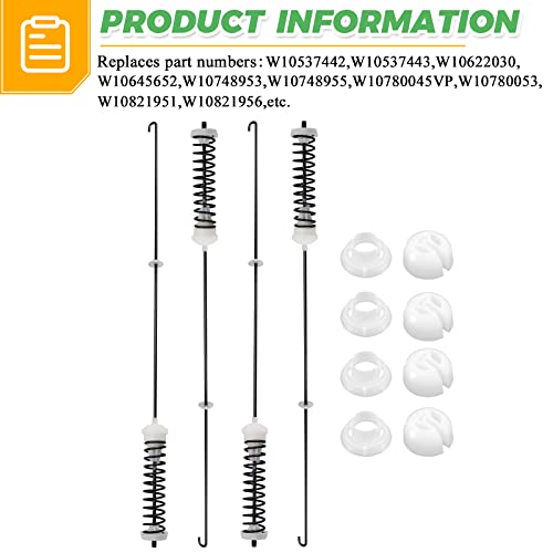 Techecook W10780045 Washer Suspension Rod Kit (4 Pack) for Whirlpool/Kenmore Amana