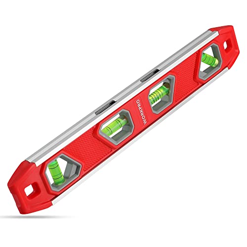 WORKPRO 12-Inch Magnetic Torpedo Level - Red, Durable Aluminum, Accurate Bubble Vials
