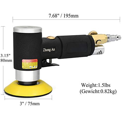 ZHONG AN 3-Inch Mini Air Orbital Sander Dual Action Polisher for Auto Body Black