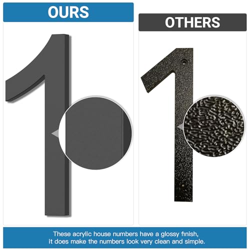 DEWEL 8 Inch Floating Black House Numbers for Outside - Modern Acrylic Address Sign with Mounting Kit, 1/8 Inch Thickness