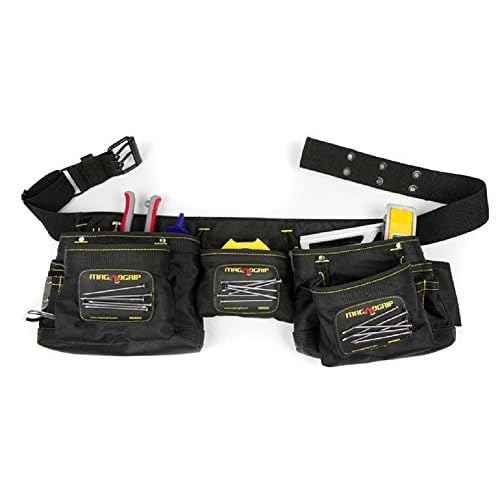 MagnoGrip 11-Pocket Magnetic Carpenter Tool Belt - Durable 1680D Ballistic Polyester with Reinforced Rivets, Adjustable Work Apron with Magnetic Pockets for Tools, Fasteners & Accessories - Black