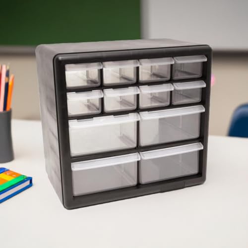 Homak 12-Drawer Parts Organizer, Black – Wall-Mountable Plastic Storage