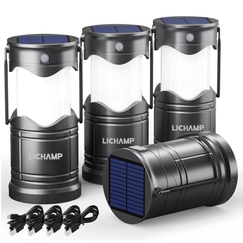 4-Pack Solar Camping Lanterns with USB Rechargeable LED Flashlights - Emergency & Outdoor Power