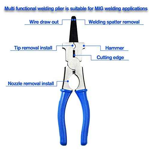 8.5-Inch MIG Welding Pliers with Flat Face Hammer Nozzle Cleaner Multifunction Welding Pliers with Spring Loaded Strong Hand Tools Professional Welding Soldering Tool