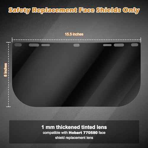 Feekoon 1 Pack Face Shield Replacement Lens, 15.5'' x 8'' Tinted Full Face Shield Compatible with Hobart 770580, Protective Safety Visor Replacement for Welding, Grinding, DIY, Cosplay Helmet