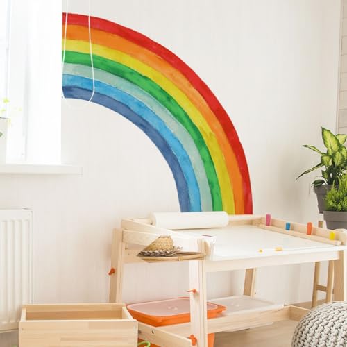 Rainbow Wall Sticker - Watercolor Rainbow Wall Decals for Girls Room Nursery, Large Removable Wall Art Murals Peel and Stick Wall Decoration for Bedroom Living Room Kids Room