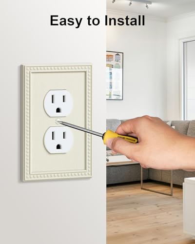 Light Almond 2-Pack Unbreakable Polycarbonate Duplex Outlet Cover Plate - Beaded Border