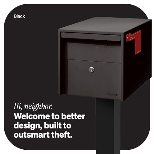 Adoorn Small Black Locking Mailbox Post Mount - Modern, Weatherproof, Secure