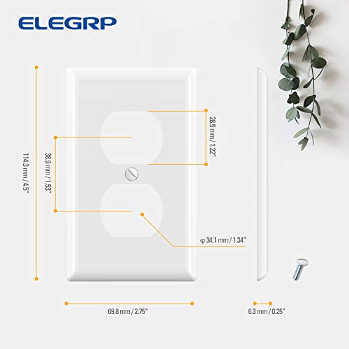 ELEGRP 10 Pack Duplex Wall Outlet Covers, Unbreakable Polycarbonate, Glossy White, 1-Gang Standard Size