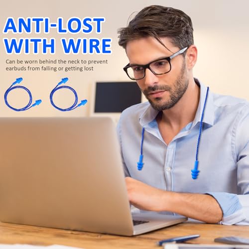 Xuhal 200 Pair Corded Ear Plugs Reusable Silicone Earplugs Individually Wrapped Hearing Protection Sleep Noise Cancelling for Work Construction Shooting Sports Noise Reduction(Blue, Dark Blue)