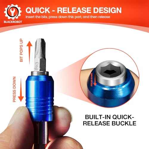 BLACKROBOT 2-Piece Magnetic Quick Change Impact Bit Holder, 2.5-Inch Drill Bit Extension for 1/4" Hex Drives, Ideal for Screwdriver Bits, Nuts, Drills and Socket Driver Adapters