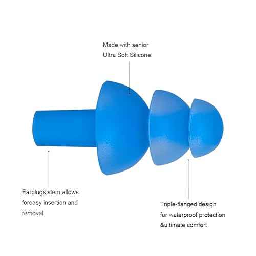 Silicone Swimming Earplugs, 6 Pairs, Comfortable, Waterproof, Ear Plugs Swimming Showering Case