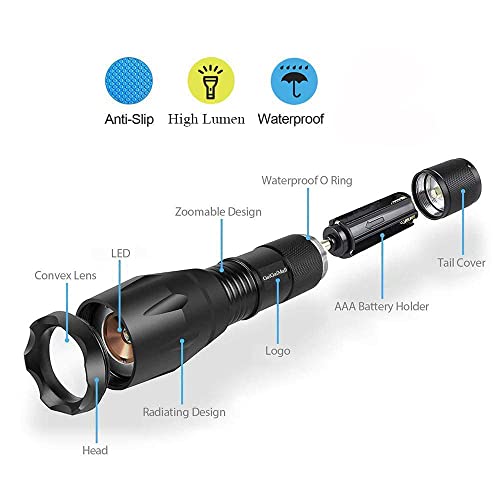 Blue Light Flashlight Single Mode Zoomable Waterproof Led Blue Light for Night Deer Hunting Fishing, 2 Pack