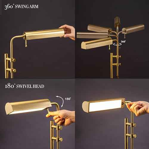 O'Bright Aurora LED Pharmacy Desk Lamp - Swing Arm, Industrial Design for Reading, Crafting, Work,10W LED, Adjustable Height 18.5-24.5 inches - Ideal for Living Room, Bedside, Office, Antique Brass