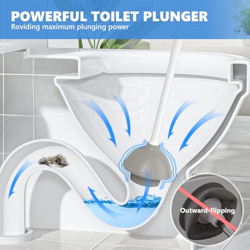 LOVLOY White Toilet Plunger with Holder - Heavy Duty Bathroom Drain Cleaning Tool