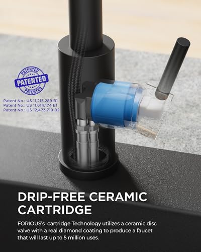 Matte Black Kitchen Faucet with Soap Dispenser & Pull-Down Sprayer - FORIOUS