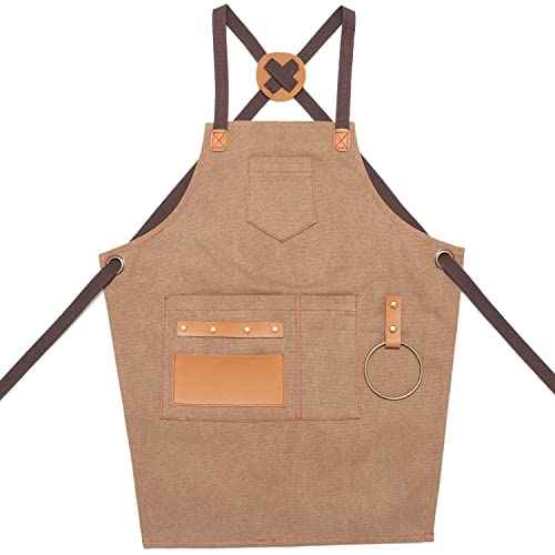 NEOVIVA Heavy Duty Work Apron for Kid Boys with Pockets and Adjustable Cross-back Straps