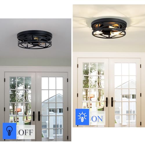 SKEJAO 13.1 Inch Black 3-Light Flush Mount Ceiling Light Fixture for Kitchen Hall Bathroom