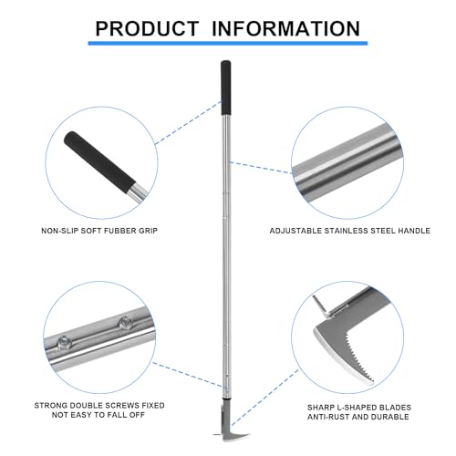 BARAYSTUS Adjustable Stainless Steel Long Handle Crack Weeder - 25.6/41/55 Inches
