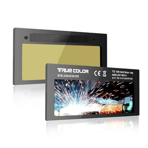Gold Shade 11 Auto Darkening Welding Lens 2x4 1/4,True Color Blue Welding Lens,True Color Technology,Solar Charging,Fit Most Pancake and Pipeliner Welding Hoods,Auto Darkening Welding Lens 2x4.25