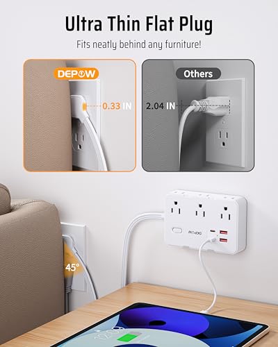 DEPOW White 3 Ft Power Strip Surge Protector with 6 Outlets & 4 USB Ports