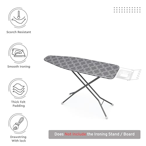 Encasa XO 49x18 inch Ironing Board Cover & Pad – Grey Tiles, Thick 3mm Felt