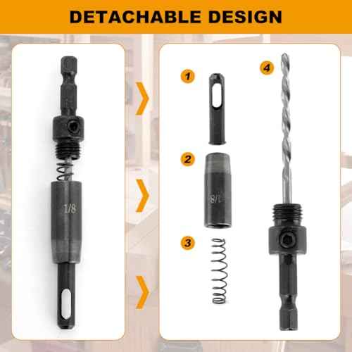 3 Pcs Self Centering Drill Bits Set, 3/32", 7/64", 1/8" Self-Centering Hinge Drill Bit with Bit Holder VIX Bit for 1/4 in Clic-Change Hex Shank Drill