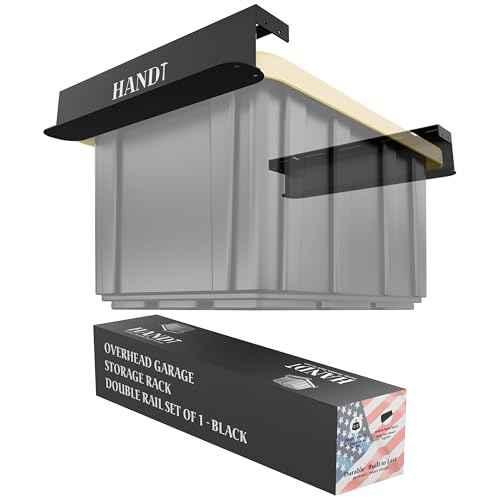 USA Based Overhead Garage Storage Rack, Connectable Heavy Duty Metal Ceiling Rails Garage Storage Organization Shelving System, Hanging Racks Tote Containers, Supports Up To 1 Bin, 1 Set Black