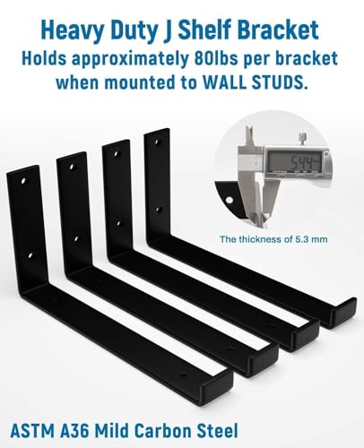 LEOPO Black 12-Inch Floating Shelf Brackets 6-Pack - Heavy Duty Support, 11.25" Length
