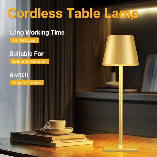 Yogaret Gold Rechargeable Cordless Table Lamp 2 Pack - Waterproof & Dimmable