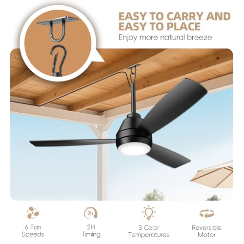 42-Inch Outdoor Ceiling Fan with Lights, Remote & App Control, 6 Speed DC Motor