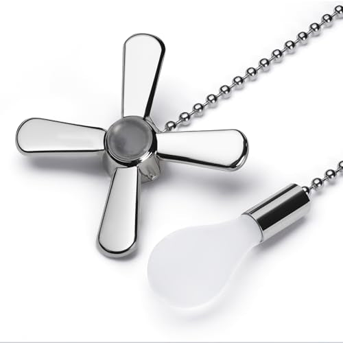 SmoTecQ Silver Ceiling Fan Pull Chain Extender 24-Inch Long with Decorative Frosted Glass Bulb & Fan Cord