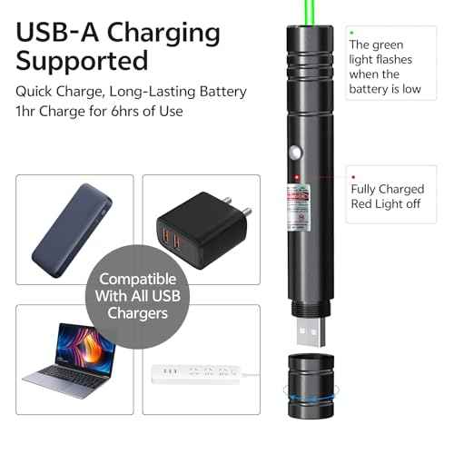 [Professional] Rechargeable Green Laser Pointer High Power Green Beam Light Long Distance Range for TV/LED/LCD Screens Tactical Flashlights Presentation Office/Classroom/Outdoors [202] (1)