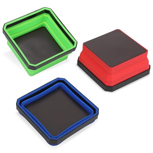 PR1ME Upgrade Collapsible Magnetic Parts Tray Set, 3 Pack - Foldable Silicone Bowls with Magnetic Base